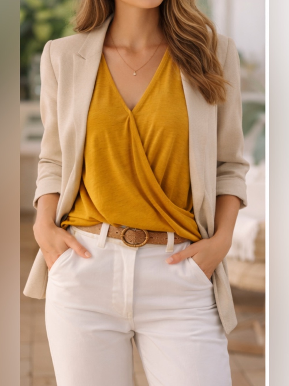 Mustard Yellow Faux Wrap Tank Top | Sleeveless Draped Blouse | Size S
